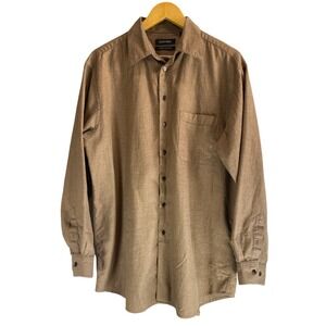 Men's Murano Mercerized Cotton Button Down Shirt Large Brown Long Sleeve Classic
